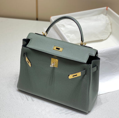 HM KELLY 25CM ALMOND GREEN TOGO GOLD HARDWARE