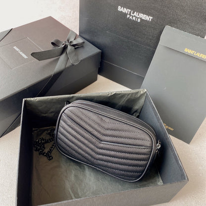 LOU MINI CAMERA BAG 19 IN BLACK CAVIAR PATTERN CALFSKIN BLACK HARDWARE