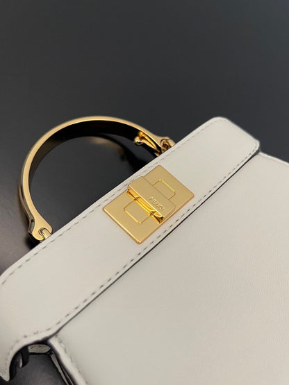 FENDI PEEKABOO ISEEU MICRO 12 BAG IN WHITE CALFSKIN WITH GOLD HARDWARE