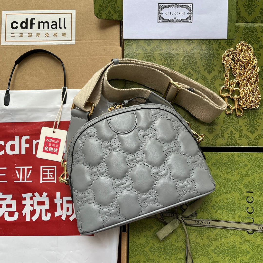 MATELASS¨¦ LEATHER SHOULDER BAG 23 IN GRAY EMBOSSED CALFSKIN GOLD HARDWARE