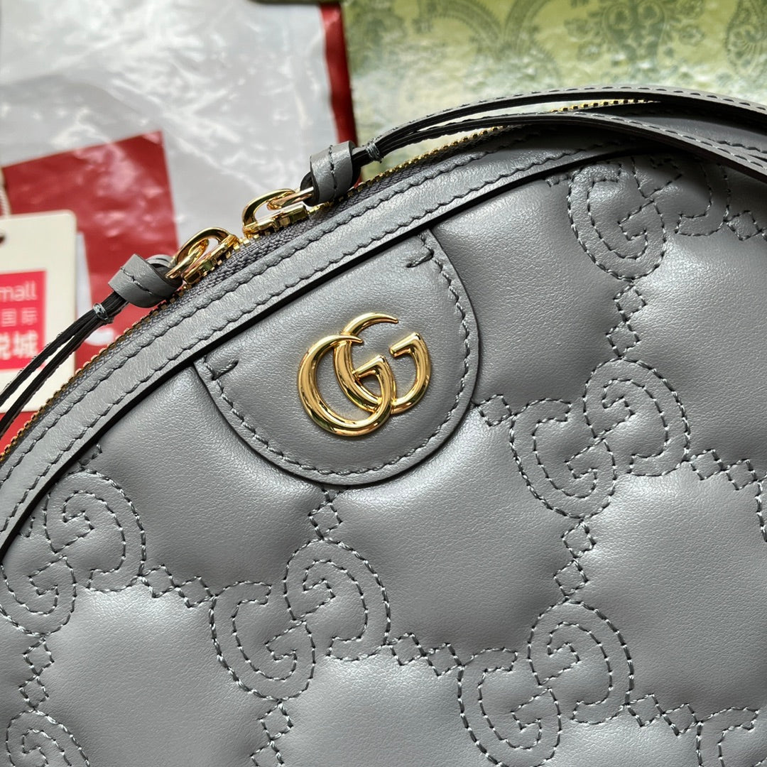 MATELASS¨¦ LEATHER SHOULDER BAG 23 IN GRAY EMBOSSED CALFSKIN GOLD HARDWARE