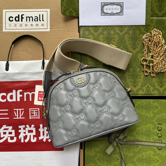 MATELASS¨¦ LEATHER SHOULDER BAG 23 IN GRAY EMBOSSED CALFSKIN GOLD HARDWARE