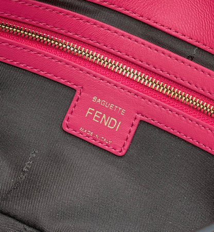 BAGUETTE WITH FF MOTIF 27 IN CERISH PINK SOFT LAMBSKIN GOLD HARDWARE
