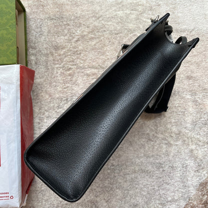 TIGER PRINT MEDIUM TOTE BAG 38 IN BLACK CANVAS AND LEATHER TRIM