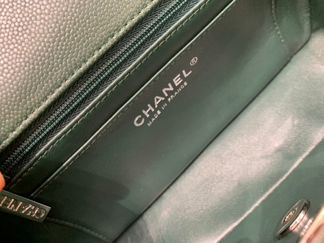 flap bag mini 20cm dark blue green caviar silver hardware