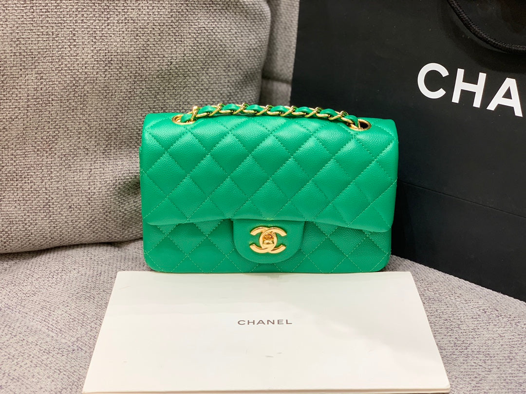 flap bag mini 20cm dark green caviar gold hardware