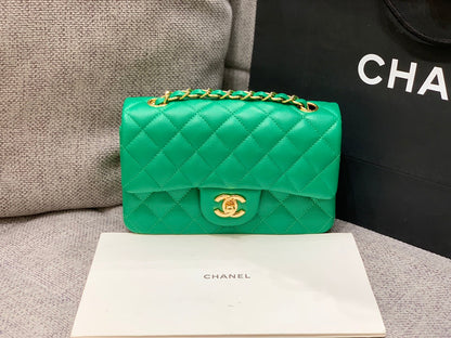 flap bag mini 20cm dark green caviar gold hardware