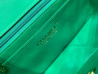 flap bag mini 20cm dark green caviar gold hardware