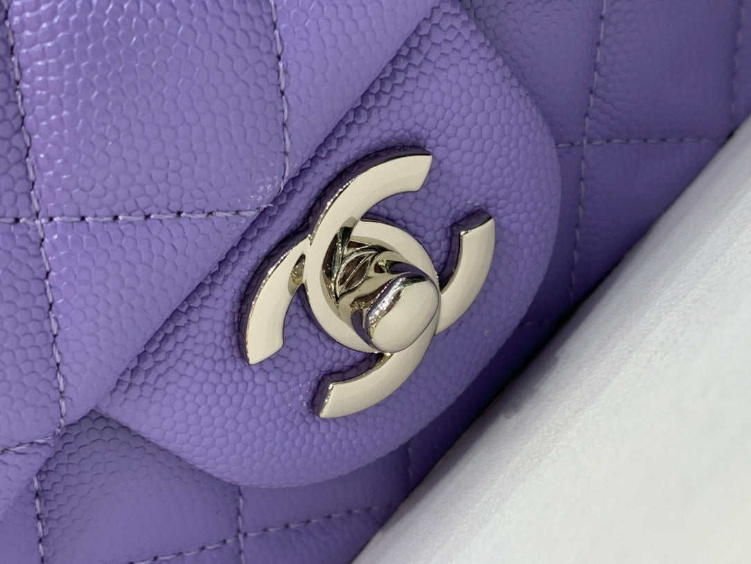 flap bag mini 20cm purple caviar silver hardware