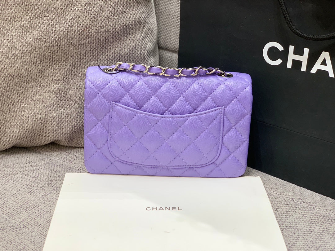 flap bag mini 20cm purple caviar silver hardware