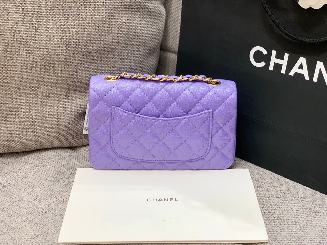flap bag mini 20cm purple caviar gold hardware