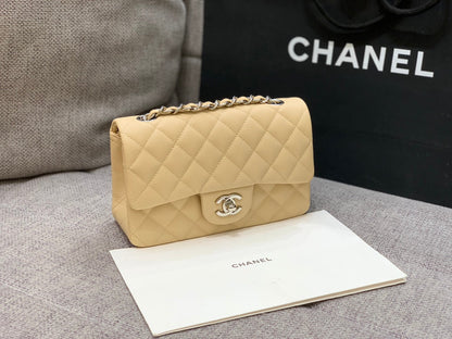 flap bag mini 20cm beige caviar silver hardware