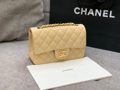 flap bag mini 20cm beige caviar gold hardware