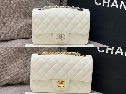 flap bag mini 20cm white caviar gold hardware