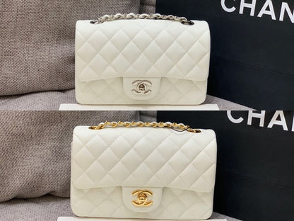 flap bag mini 20cm white caviar silver hardware