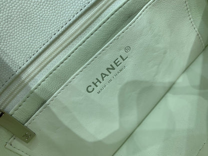 flap bag mini 20cm white caviar silver hardware