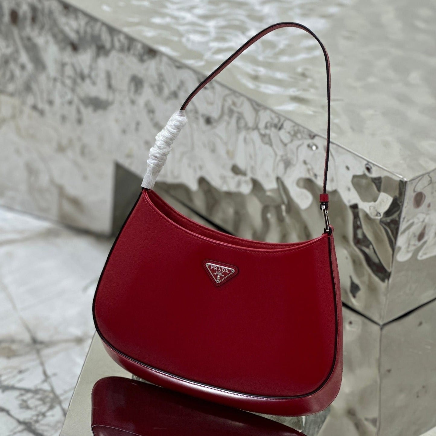 CLEO 27 DARK RED BRUSHED LEATHER SHOULDER BAG