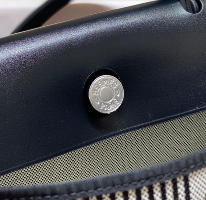 Herbag 31 Toile White Black Canvas Black Cowhide Leather