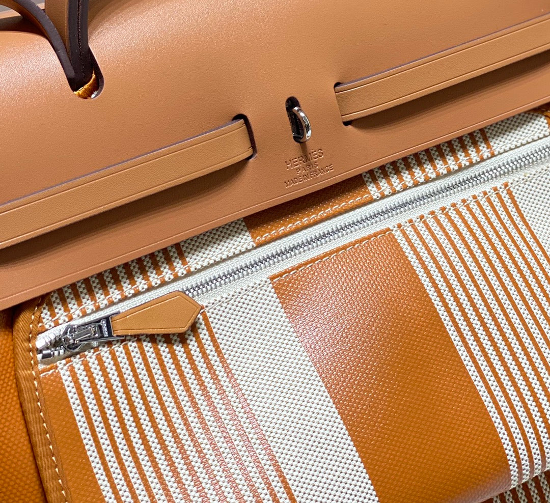 Herbag 31 Toile White Gold Canvas Gold Cowhide Leather