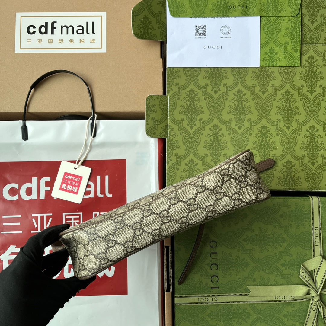 GG Ophidia Small Shoulder Bag 21cm Beige Dark Brown Canvas