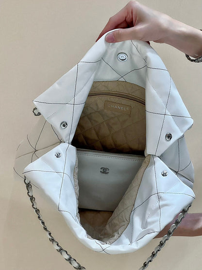 CC 22 Hobo White Black Calfskin Silver Hardware