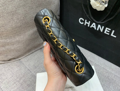 flap bag mini 20cm black lambskin gold hardware