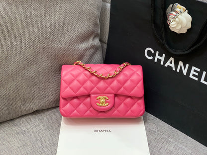 flap bag mini 20cm ruby red lambskin gold hardware