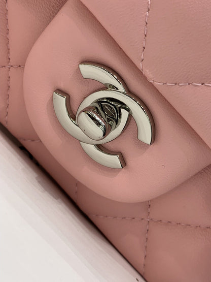 flap bag mini 20cm pink lambskin silver hardware