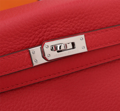 HM KELLY BAG 28 RED TOGO SILVER HARDWARE