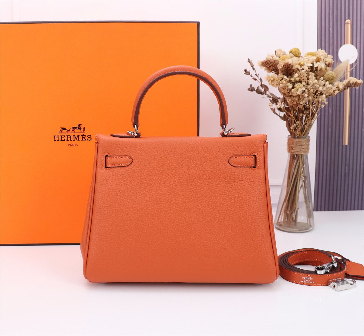 HM KELLY BAG 28 ORANGE TOGO SILVER HARDWARE