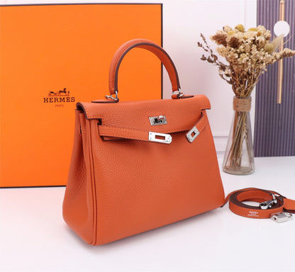 HM KELLY BAG 28 ORANGE TOGO SILVER HARDWARE