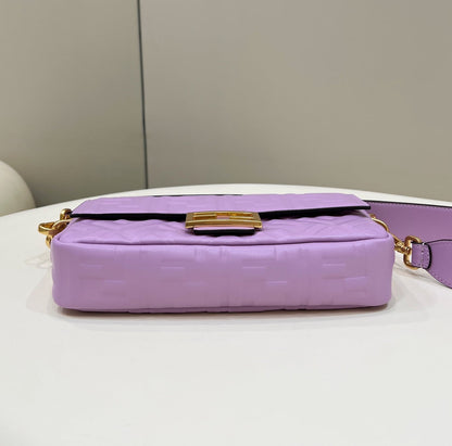 BAGUETTE WITH FF MOTIF 27 IN MAUVE PURPLE SOFT LAMBSKIN GOLD HARDWARE