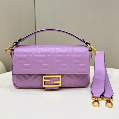 BAGUETTE WITH FF MOTIF 27 IN MAUVE PURPLE SOFT LAMBSKIN GOLD HARDWARE