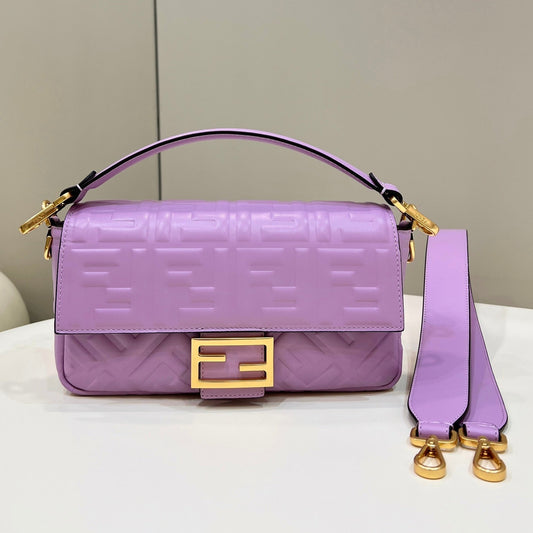 BAGUETTE WITH FF MOTIF 27 IN MAUVE PURPLE SOFT LAMBSKIN GOLD HARDWARE