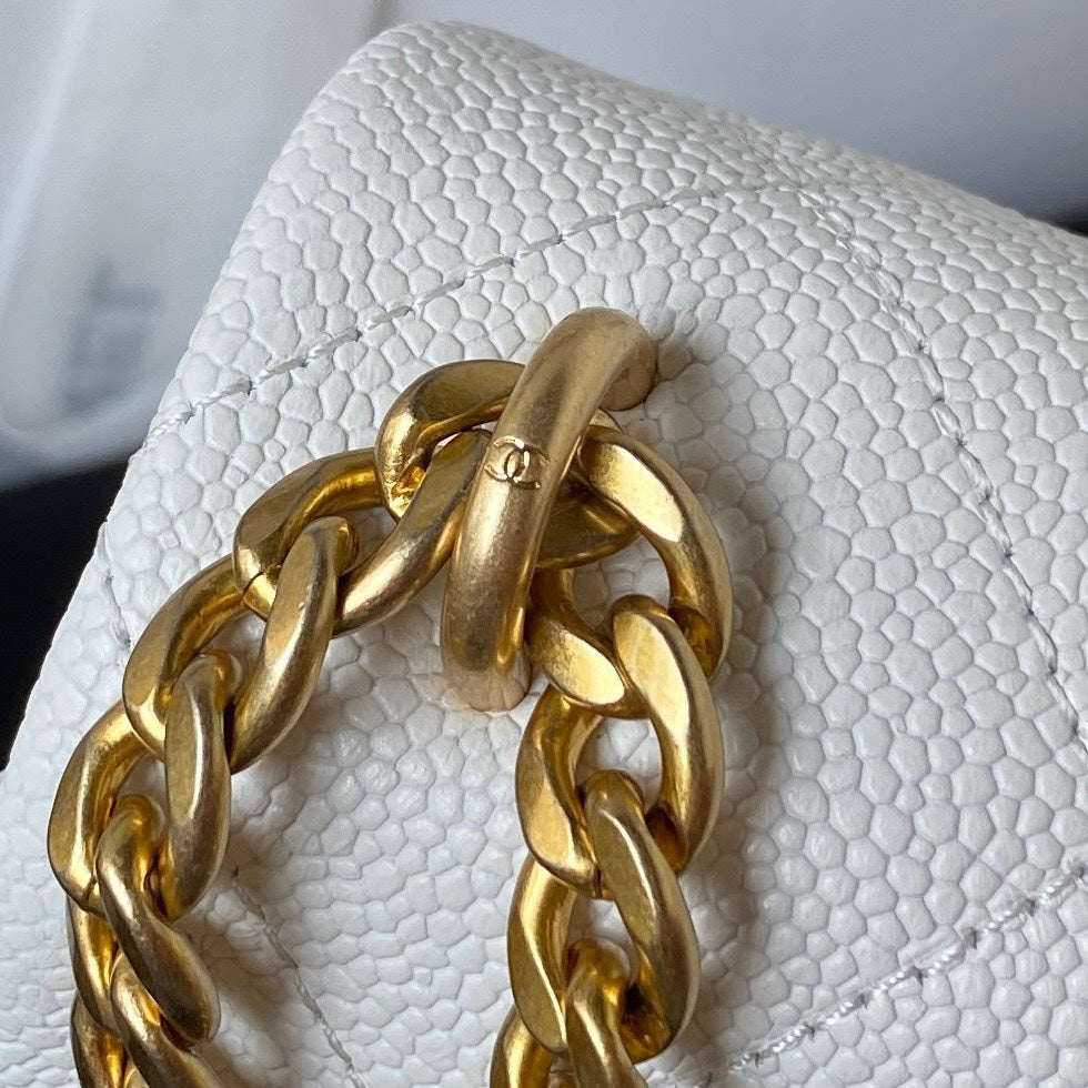 Flap Bag 20cm White Caviar Gold Hardware