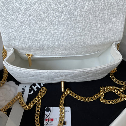 Flap Bag 20cm White Caviar Gold Hardware