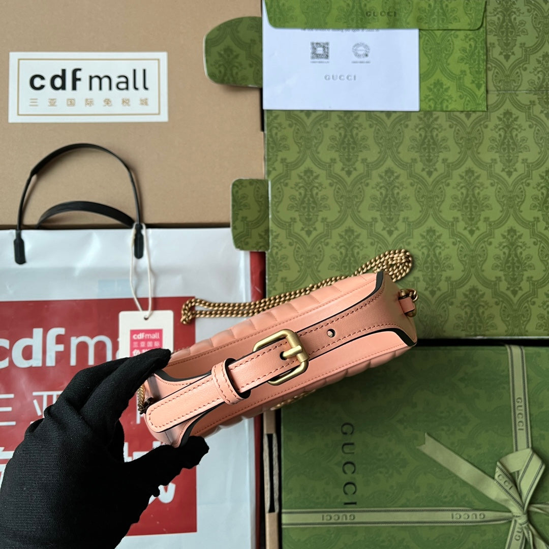 gg marmont half-moon shaped 21cm peach calfskin gold hardware