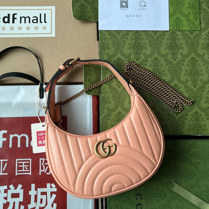 gg marmont half-moon shaped 21cm peach calfskin gold hardware