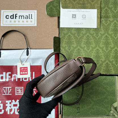 OPHIDIA MINI SHOULDER BAG 20 WITH WEB IN BEIGE EBONY CANVAS MIX BROWN CALFSKIN