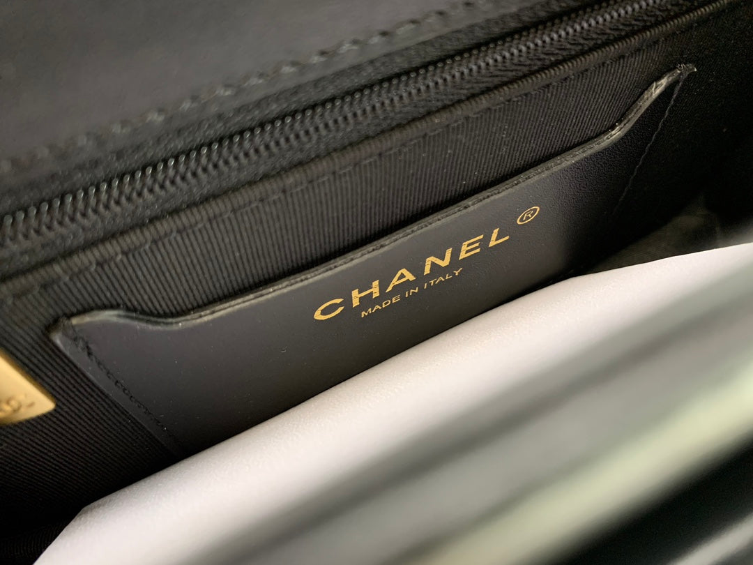 CC Quilted Mini Graphic Catch Flap Bag Black Lambskin