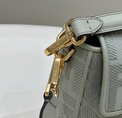 BAGUETTE WITH FF MOTIF 27 IN BITTER JACQUARD FABRIC GOLD HARDWARE