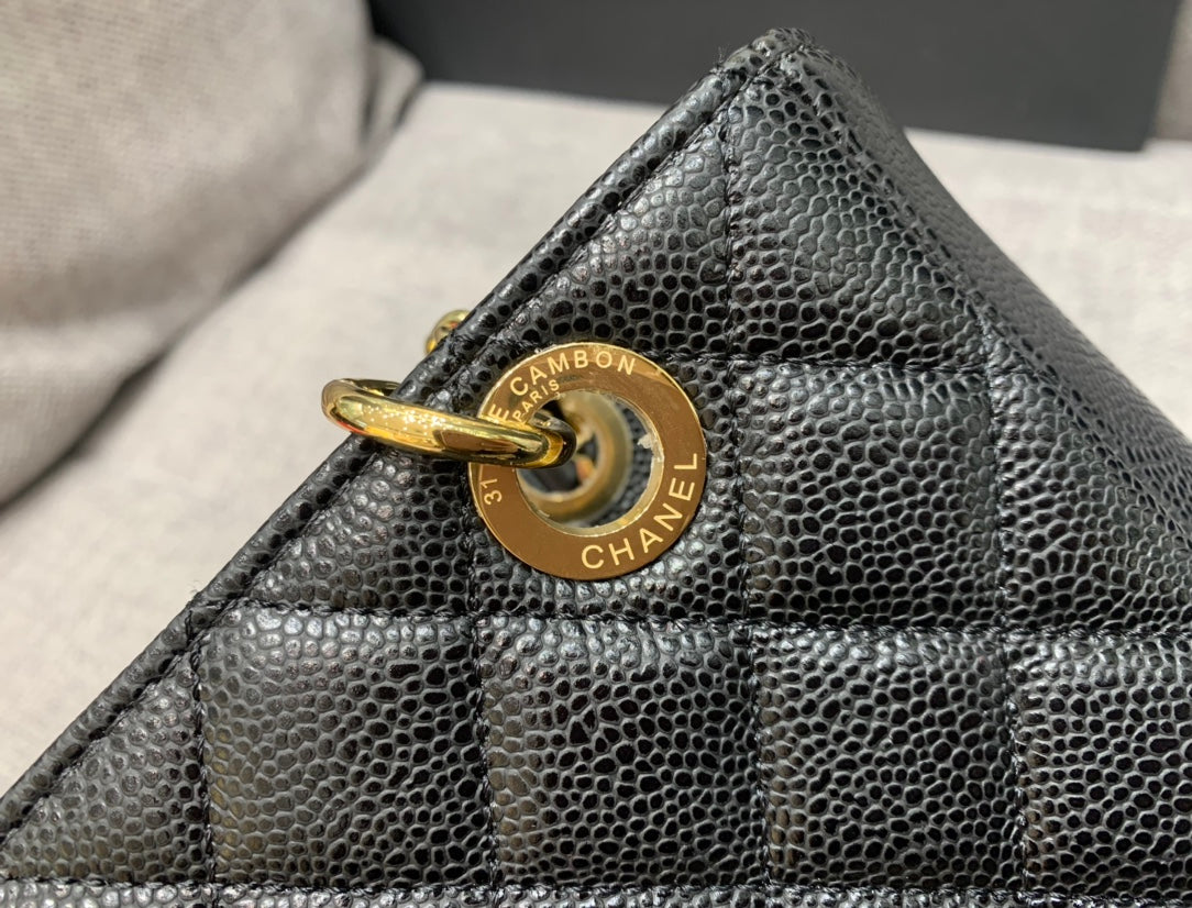 CLASSIC GRAND SHOPPING TOTE BAG 24CM BLACK CAVIAR GOLD HARDWARE
