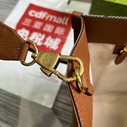 GG LARGE 37 TOTE BAG IN GREY CANVAS AND BROWN CALFSKIN