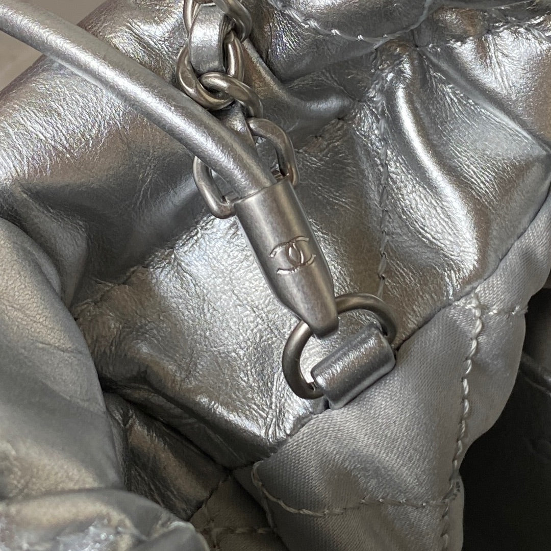 CC 24S Hobo 22 Bag 20cm Silver Metalic Lambskin