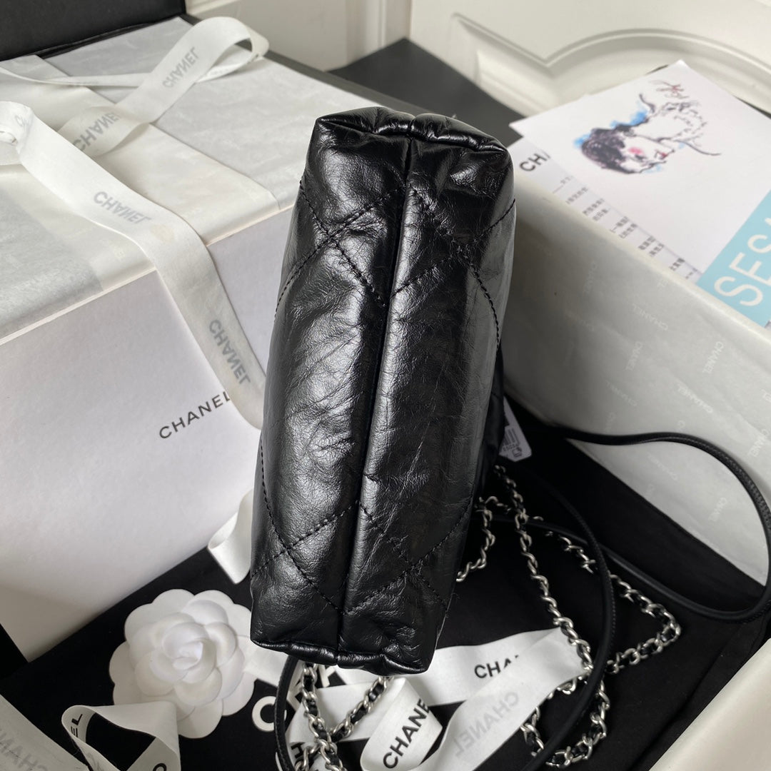 CC 24S Hobo 22 Bag 20cm Black Aged Lambskin