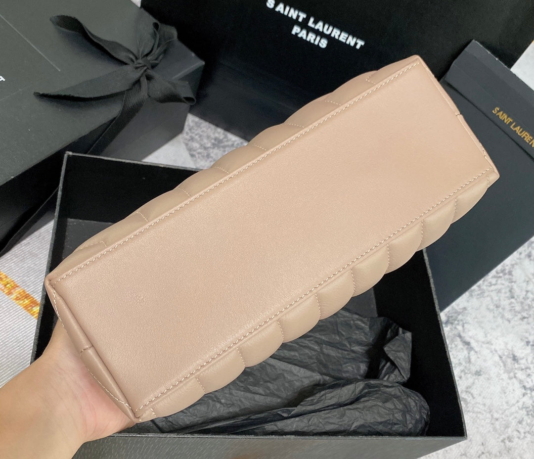 LOULOU PUFFER SMALL 25CM DARK BEIGE QUILTED LAMBSKIN