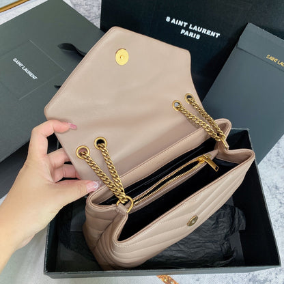 LOULOU PUFFER SMALL 25CM DARK BEIGE QUILTED LAMBSKIN