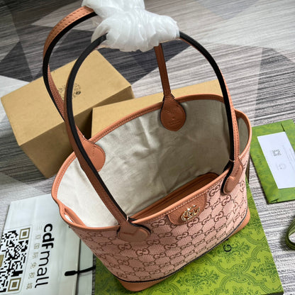 GG OPHIDIA SMALL 25 TOTE BAG IN LIGHT PINK CANVAS