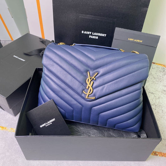 LOULOU MEDIUM 32 BLUE QUILTED LEATHER