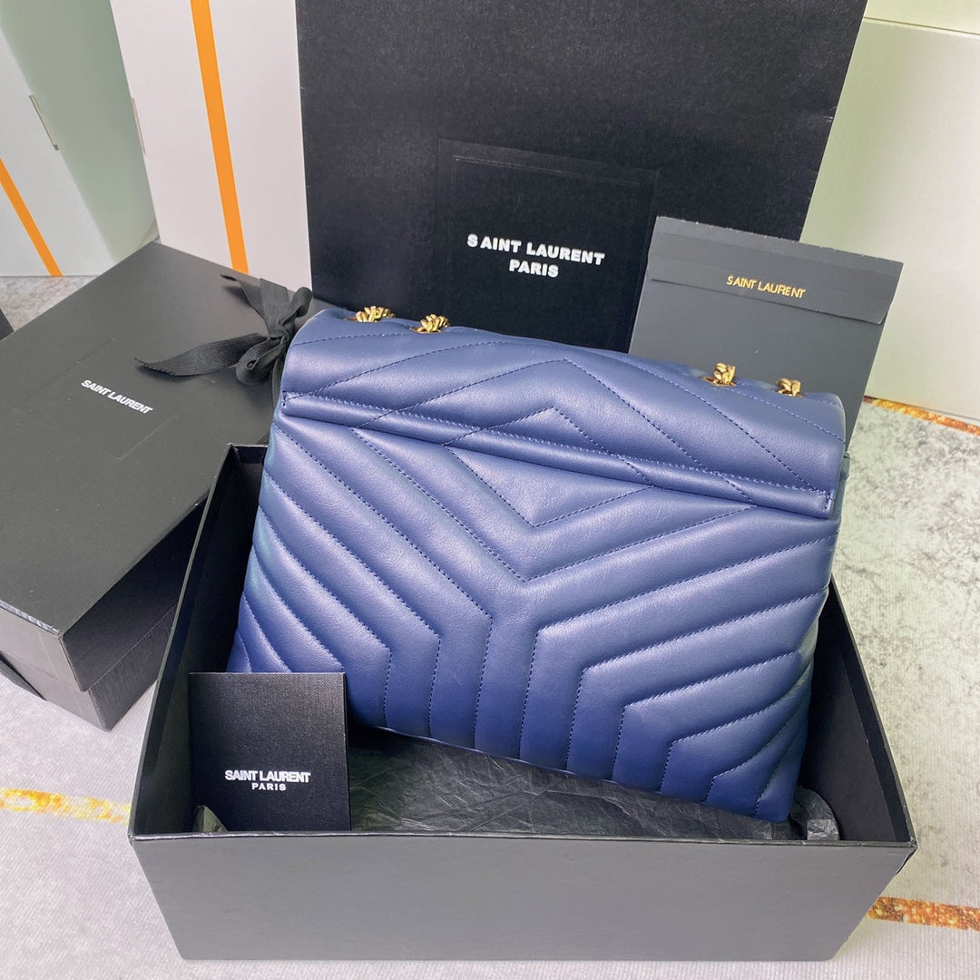 LOULOU MEDIUM 32 BLUE QUILTED LEATHER